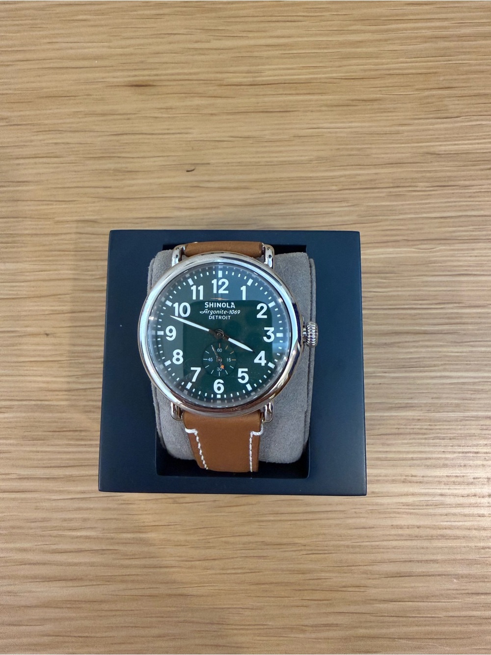 Shinola Watch with Green Dial and Brown Leather Strap